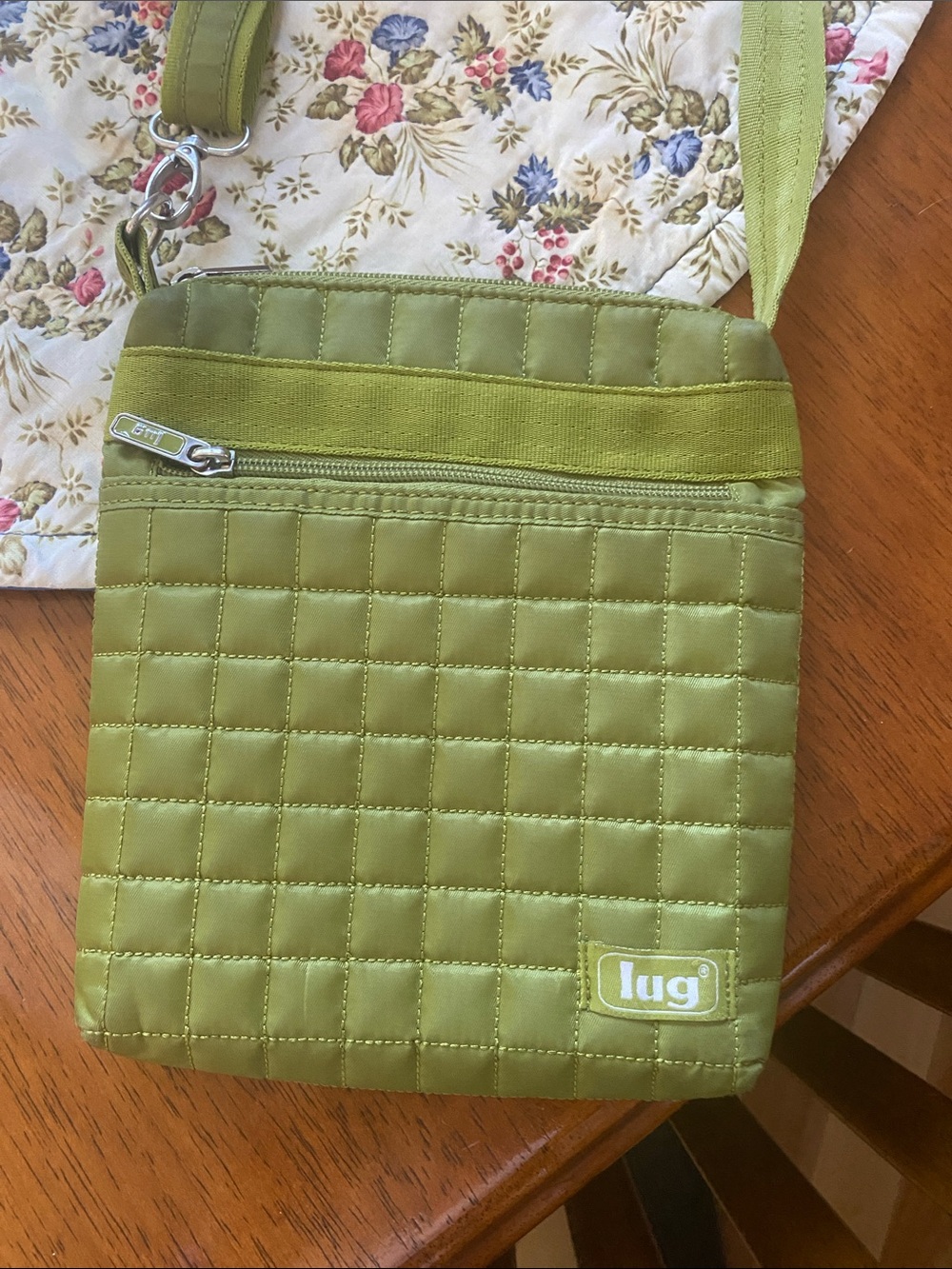 lug Quilted Olive Crossbody Bag with Front Zip Pocket